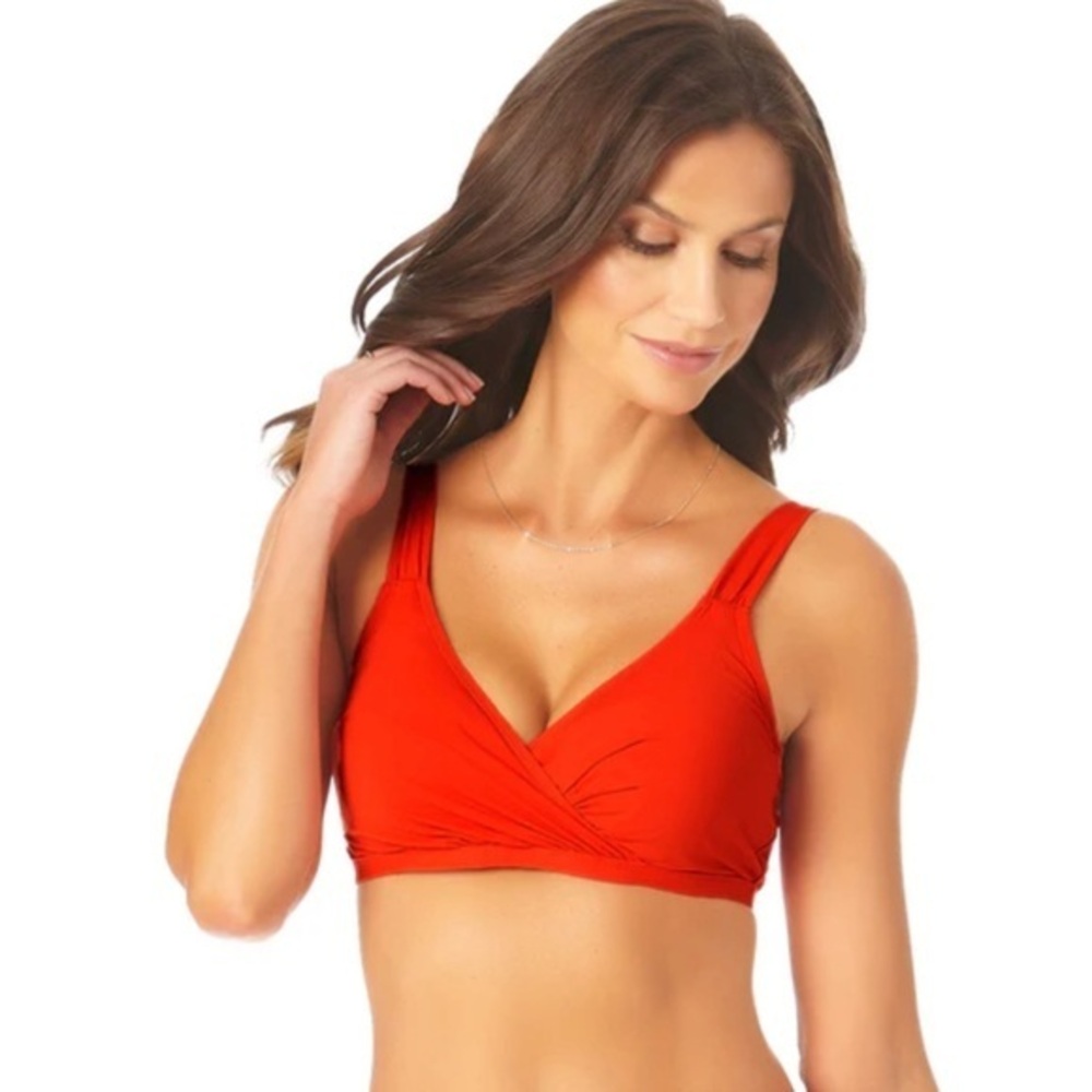 Red Women's V-Neck Swim Top